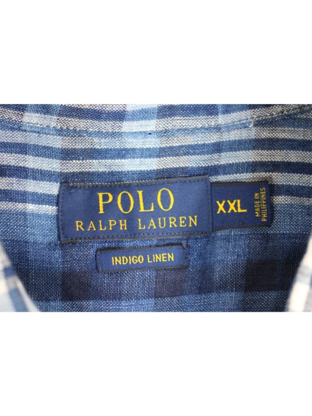 Polo Ralph Lauren Mens 2XL Indigo Linen Plaid Pullover Button Up Shirt G1454 - Picture 5 of 6